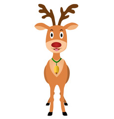 Reindeer figure. Christmas vector illustration. Illustration of a cartoon deer. Cute deer stands on the white snow.