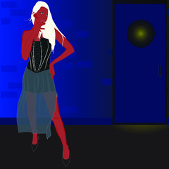 blonde model girl near club door vector fashion pic