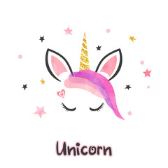 Cute cartoon unicorn vector illustration. © Afanasia