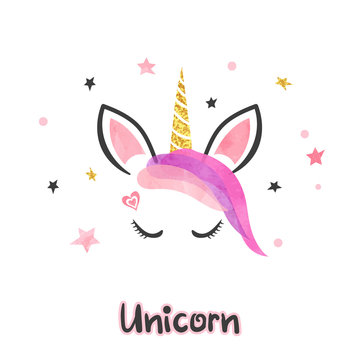 Cute cartoon unicorn vector illustration.
