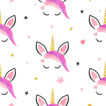 Seamless cute unicorns pattern. Vector illustration for girls design