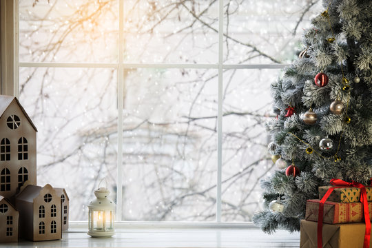 Fairytale winter christmas window and christmas object