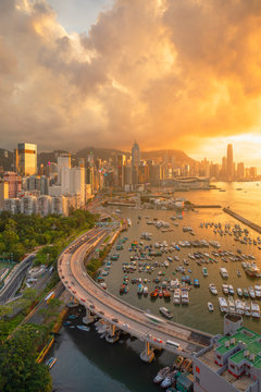 Hong Kong Island skyline at sunset, Hong Kong