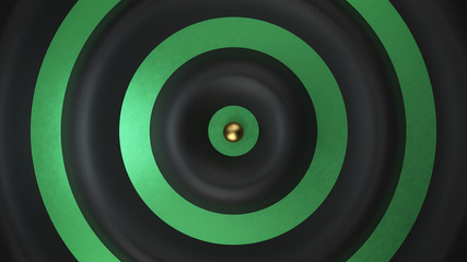 Abstract 3d render. Radial composition with waves effect and gold sphere in center.
