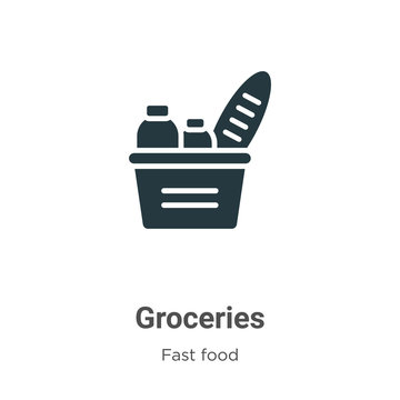 Groceries Vector Icon On White Background. Flat Vector Groceries Icon Symbol Sign From Modern Fast Food Collection For Mobile Concept And Web Apps Design.