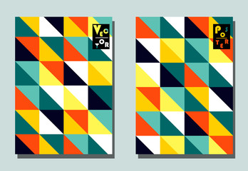 Trendy cover with graphic elements - abstract shapes. Two modern vector flyers in avant-garde  style. Geometric wallpaper for business brochure, cover design.