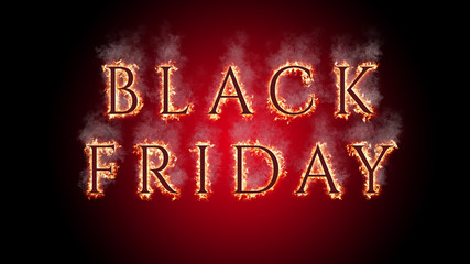 3D rendering flame of fire black Friday text on black background
