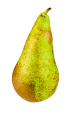Green, natural pear on a white background.