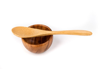 Single wooden bamboo shallow spoon with a bowl for measuring or eating