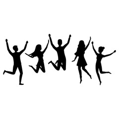 Cartoon Silhouette Black Color Characters Group of People Jumping Set. Vector