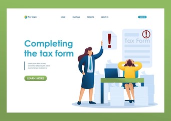 Stressful situation of the office, Completing the tax form, deadline for filing tax returns. Flat 2D character. Landing page concepts and web design