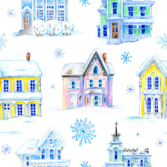 Four Victorian houses Seamless pattern