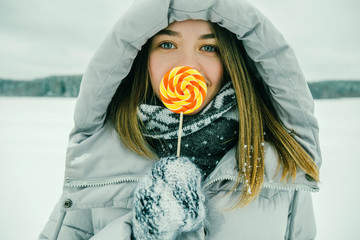 Girl with Christmas candy