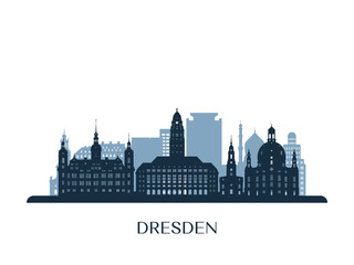 Dresden skyline, monochrome silhouette. Vector illustration.