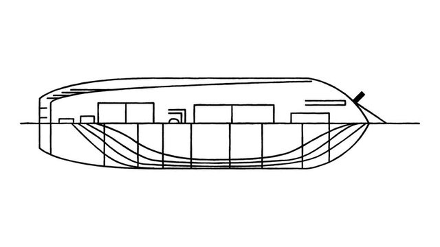 An animated drawing of a boat in the style of Leonardo da Vinci.