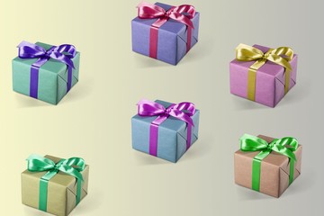Collection Gift box with ribbon on colorful gradient background