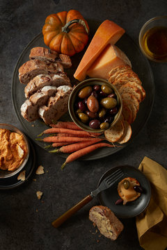 Overhead view of various ingredients on plate
