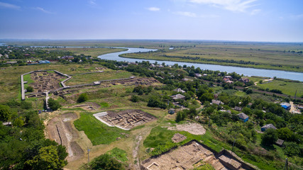 Fototapeta na wymiar Archeologists on a place of excavation. Settlement of Tanais, Rostov region, Russia