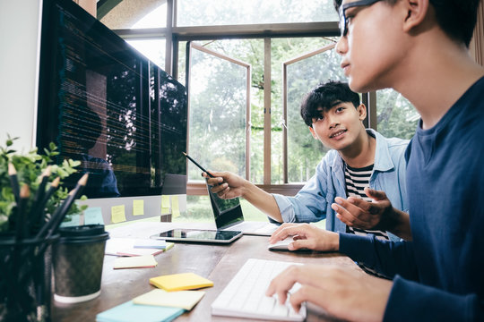 Programmers and developer teams are coding and developing softwa