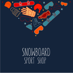 Illustration of a snowboard. Lettering. Vector. For logo, printing, Souvenirs, for gift, print.