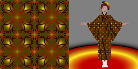 Obraz premium Fashion pattern on female kimono mockup