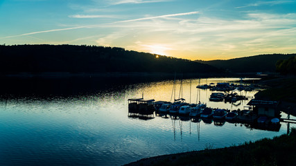 Romantic sunset with Boats on Edersee