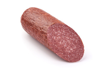 Smoked pork Sausage, dried pork salami, isolated on white background