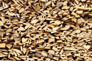 Chopped wood, stacked in a woodpile.