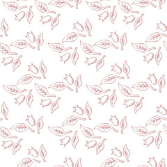 Seamless leaves and flowers on white background texture