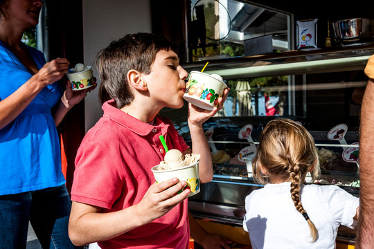 Family having ice cream at an ice cream parlor