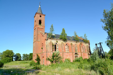 Kirha of Gross Krishzanen on a summer day. Village of Zapovednoe, Kaliningrad region