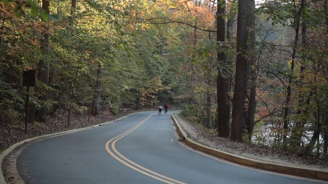 Cyclist and Roller blader - Beach Drive  - Rock Creek Park - Washington, DC - Autumn