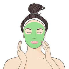 Girl puts a mask on her face. Cosmetic procedures for the beauty and health of the skin.