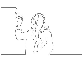 Person on the subway isolated line drawing, vector illustration design.