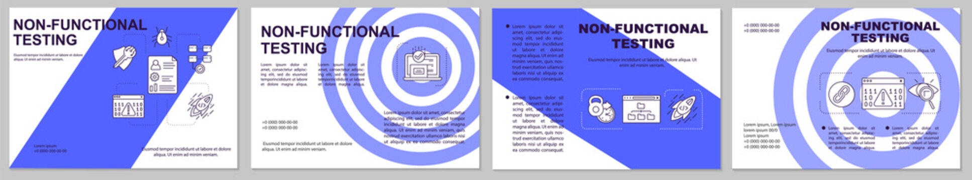 Non-functional software testing brochure template. Flyer, booklet, leaflet print, cover design with linear illustrations. Vector page layouts for magazines, annual reports, advertising posters
