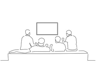 People watching tv isolated line drawing, vector illustration design.