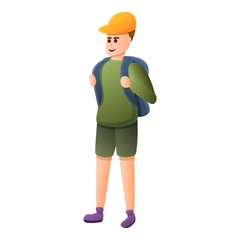 Young tourist boy icon. Cartoon of young tourist boy vector icon for web design isolated on white background