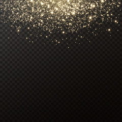 Christmas background. Powder dust light PNG. Magic shining gold dust. Fine, shiny dust bokeh...