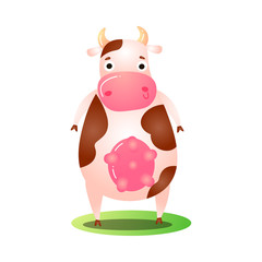 Cow animal standing on grass on hind legs vector illustration