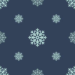 Fototapeta na wymiar Seamless pattern with light green snowflakes on a dark blue background. Snowflakes of different size and density. Vector illustration