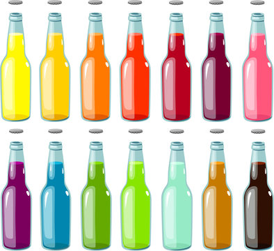 Vector illustrations of various soda bottles