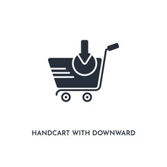handcart with downward arrow icon. simple element illustration. isolated trendy filled handcart with downward arrow icon on white background. can be used for web, mobile, ui.