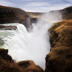 waterfall at sunset in Iceland