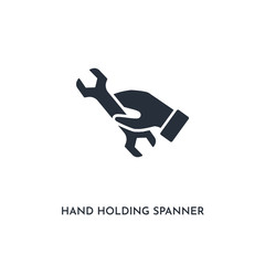 hand holding spanner icon. simple element illustration. isolated trendy filled hand holding spanner icon on white background. can be used for web, mobile, ui.