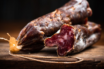 Hard Dried Pork Salami. Traditional and Regional Food