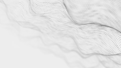 Abstract wave white background. Futuristic wave with connecting dots and lines. 3D rendering.