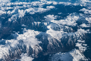 Birds eye view of the Alps over Switzerland