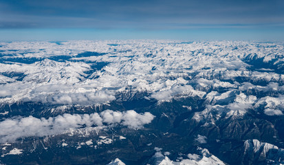 Birds eye view of the Alps over Switzerland