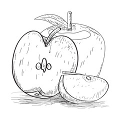 Set of cut apples sketch - Vector illustration