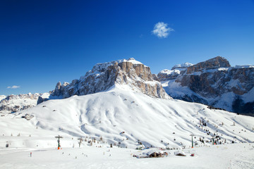 The ski resort Campitello di Fassa, Dolomites, Italy - 302311522
